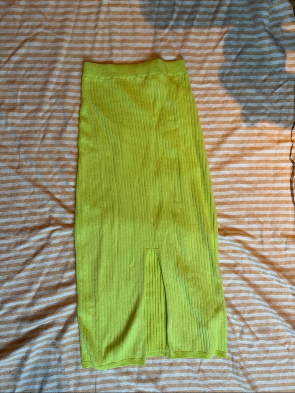 Free People | Ribbed Midi Skirt with Front Slit - Lime Green